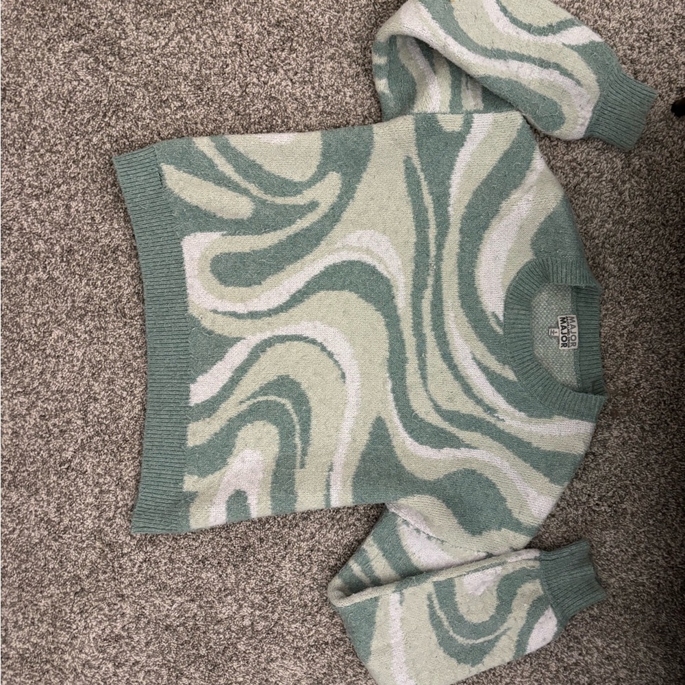 Green and White Swirl Sweater